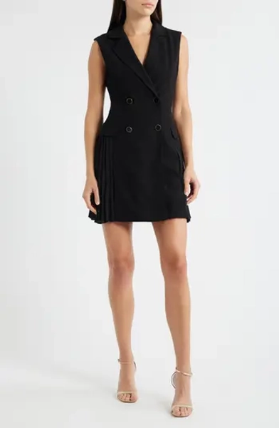 Pleated Double Breasted Blazer Dress