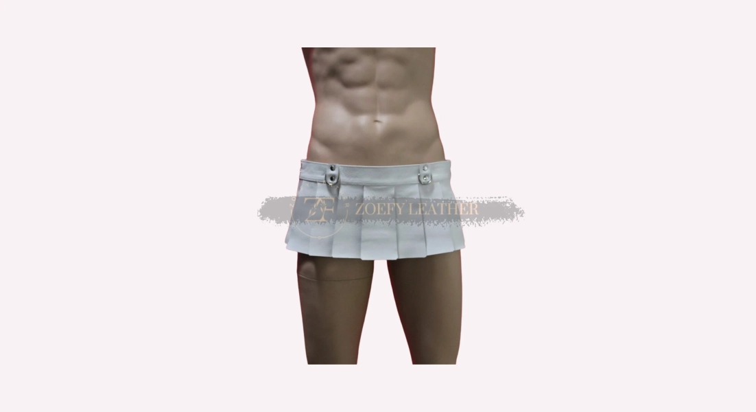 Handmade Genuine Leather Mini Kilt: White Warrior Style