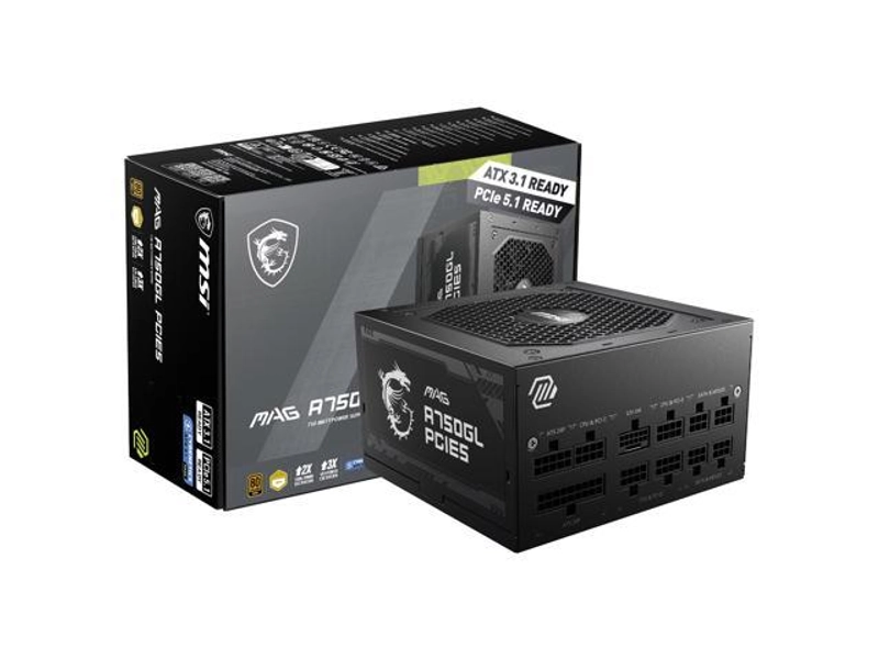 MSI MAG A750GL PCIE5, Fully Modular Compact Gaming 750W Power Supply, 80+ Gold, ATX 3.1 & PCIe 5.1 Ready, Native Dual-color 12V-2x6 cable, 10 Year