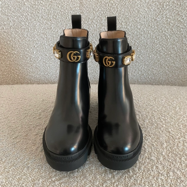 Pre-owned Gucci Crystal GG Chelsea Boots Black 35
