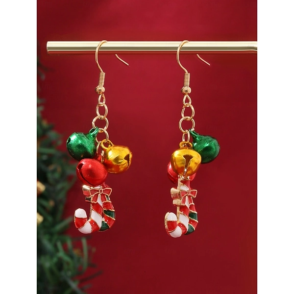 Women's Christmas Candy Cane Earrings with Bells and Bow, Festive Holiday Jewelry for Christmas Parties and Gifts 2025 - $11.99