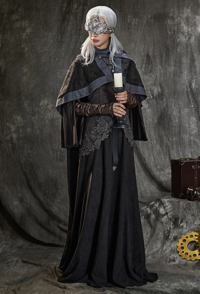 Dark Souls Fire Keeper Cosplay Costume Brown Black Dress with Cape and Gloves