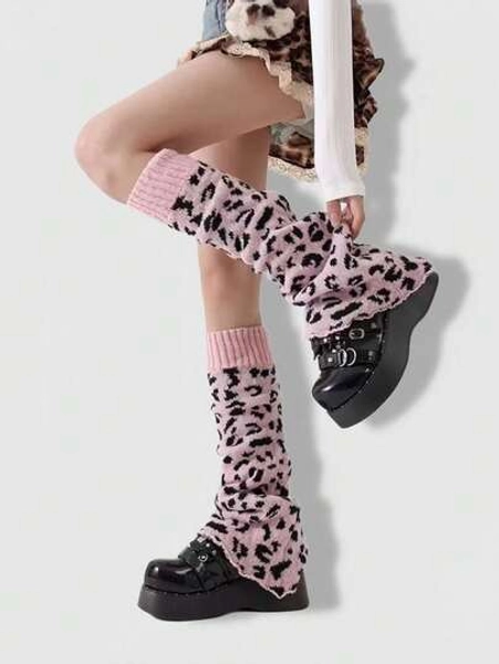 ROMWE Grunge Punk 1pair Leopard Print Stylish And Warm Leg Warmers For Women