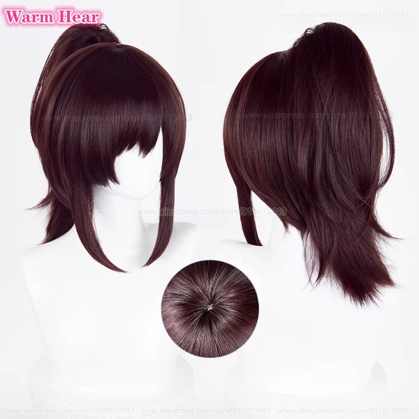 Anime Sasha Braus Lange 40 cm Dunkelbraun Pferdeschwanz Cosplay Anime Perücke Hitzebeständige Kunsthaar Halloween Party Perücken + Perückenkappe - AliExpress