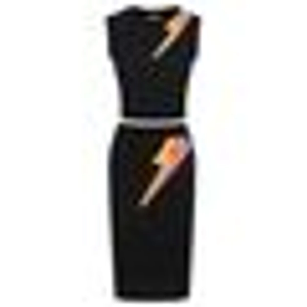 Women’s Black Knit Set with Colorful Lightning Graphic – Crop Top & Pencil Skirt