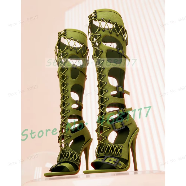 Army Green Gladiator Cross Tied Sandals Female Sexy Multi Buckle Strap Romen Thin High Heels Woman Party Back-zip Strappy Shoes - AliExpress 