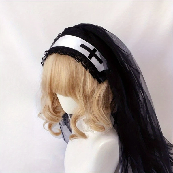 Nun Veil Habit Hat Black Headband for Demonic Costume Cosplay Halloween Accessory Daily