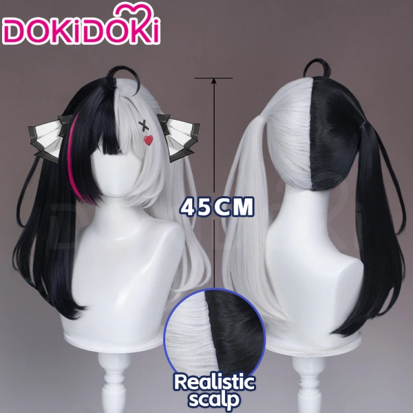 DokiDoki Game Neverness to Everness Cosplay Lacrimosa Wig Long Straight Black Silver Pink Highlight Hair Pre Braided Ahoge NTE - Wig Only-Order Processing Time Refer to Description Page