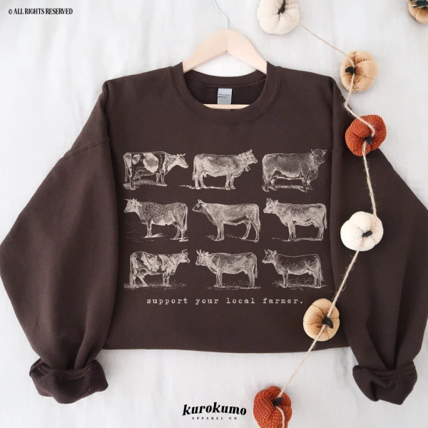 Support Your Local Farmer Cow Sweatshirt Vintage Farm Animals Sweater Cattle Rancher Gift Dairy Farming Clothes Trendy Homesteading Crewneck - Etsy South Korea