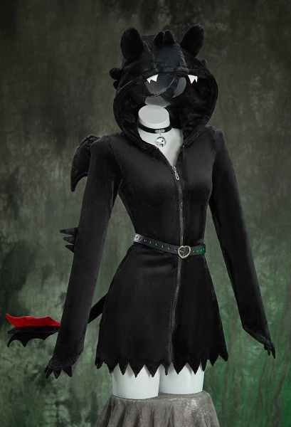 Toothless Derivative Halloween Cosplay Costume Homewear Pajamas Dress Cute Plush Dress with Tail and Belt