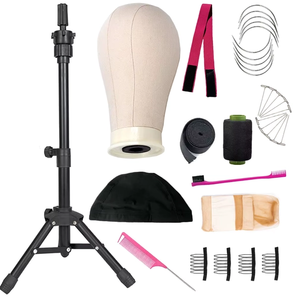 21inch 23inch Wig Head Mannequin Head with Wig Stand, Manikin Canvas Head for Wigs Making Display with Pins