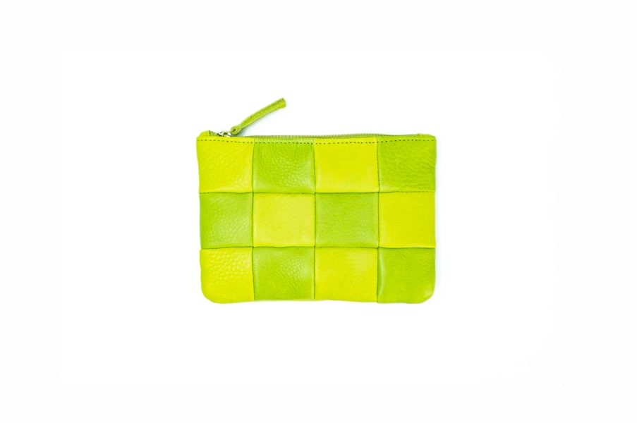 PRIMECUT: LIME CHECKERED LEATHER POUCH