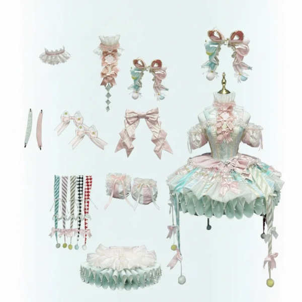 K.Q.F Circus Series Lolita Full Set – Top Hat KC Hair Clip Candy & Black-Red