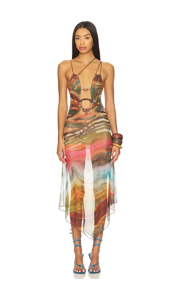 Wooden Trim Mesh Dress