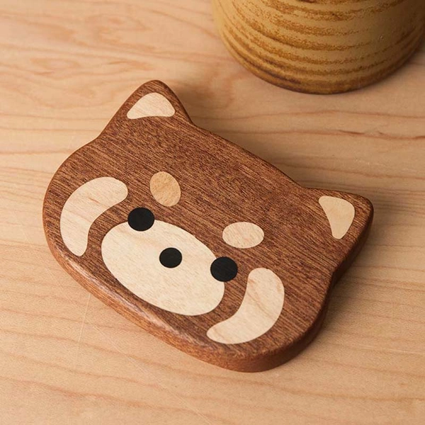 Wooden Red Panda Coaster Wood Raccoon Lesser Panda Merch - S