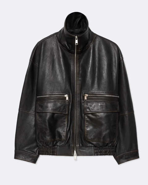 Elisa Leather Bomber Jacket BLACK WALNUT BROWN | SIZE 8