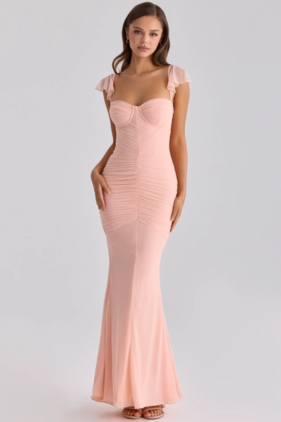 Antonella Peach Mesh Silhouette Maxi Dress