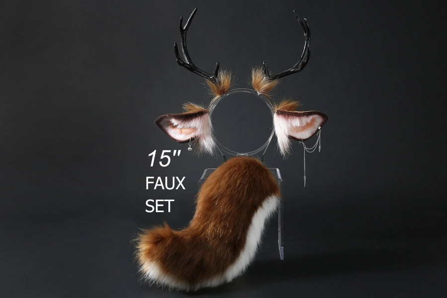 Realistic faux fur deer ear and tail set deer ear and tail set anime cosplay ear animal ear headband deer tail and ear fawn ear and tail