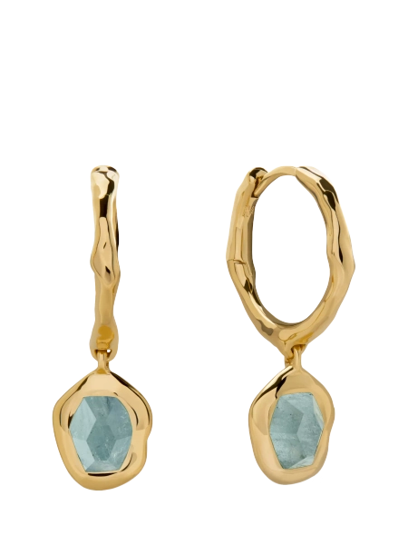 Monica Vinader Odyssey Huggie Earrings, Gold/Aquamarine