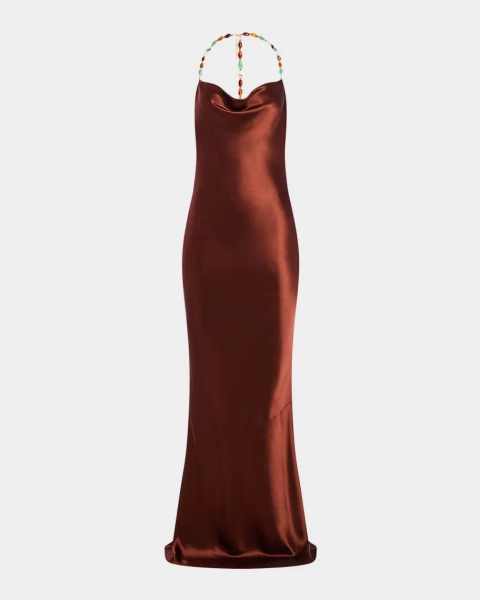 Finley Beaded Satin Slip Gown