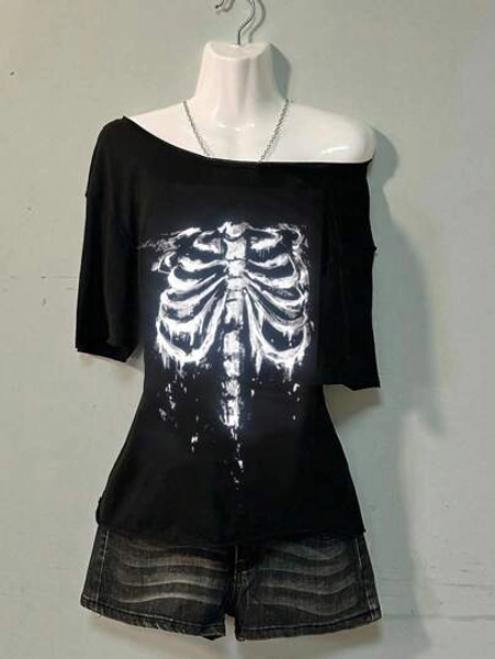 SHEIN EZwear Camiseta casual simples de ombro caído para senhoras adequada para o verão