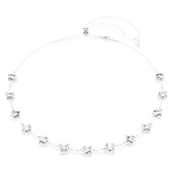 Chroma necklace, Mixed cuts, Star, White, Rhodium plated