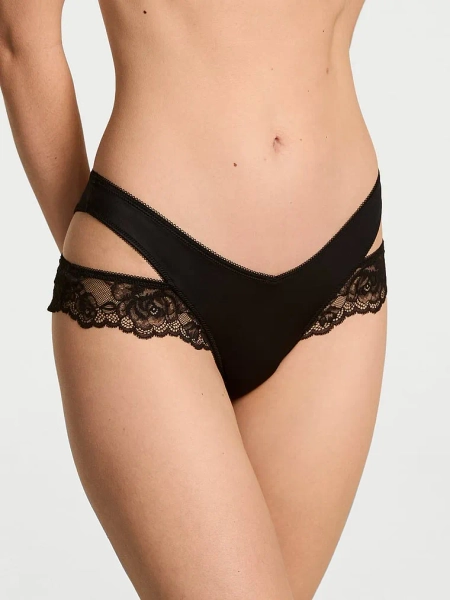 Panty Cheeky Rose Lace-Trim Cut-Out Black