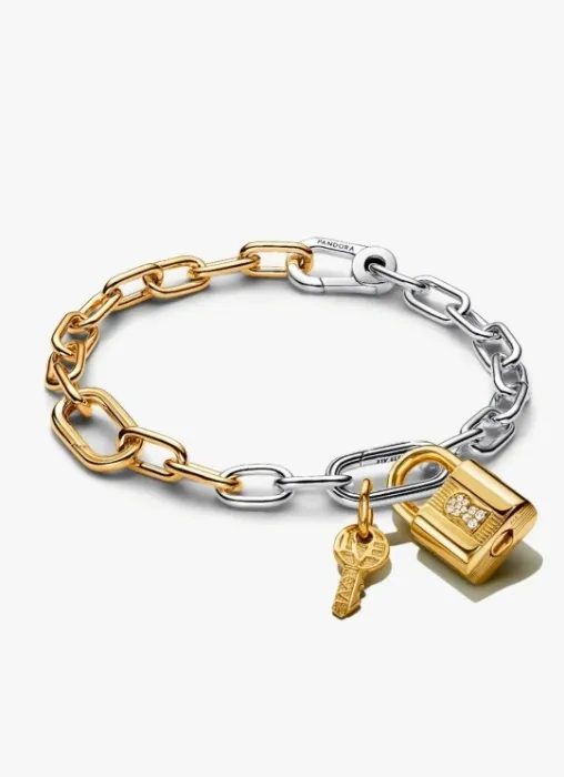 Pandora Two Tone Lock and Key Bracelet and Charm Set