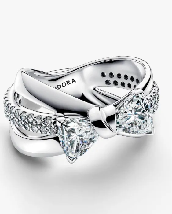 Pandora Sparkling Bow Crossover Ring