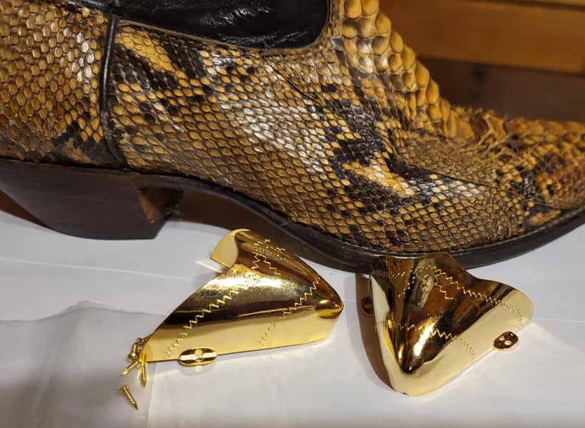 Shiny Gold Cowboy Western Biker Boot Tips Toe Caps Plates Guards Pointy Toed Boots