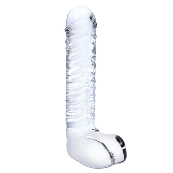 8 inch realistic ribbed glass g-spot dildo with balls