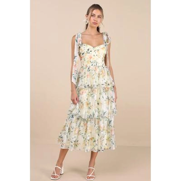 Svea Light Yellow Floral Midi Dress