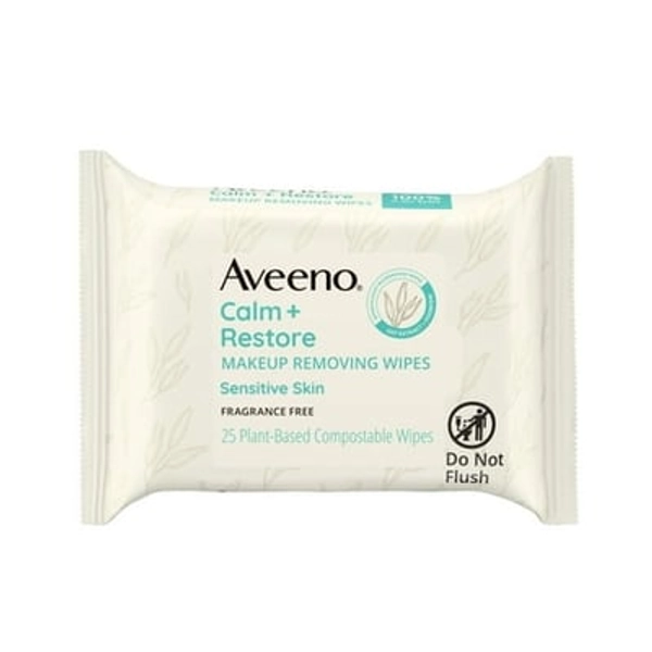 Johnson & Johnson Aveeno Calm + Restore Nourishing Makeup Remover Facial Wipes  25 Ct