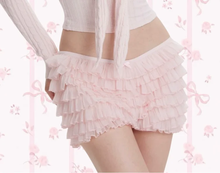 Pink Chiffon Ruffle Shorts