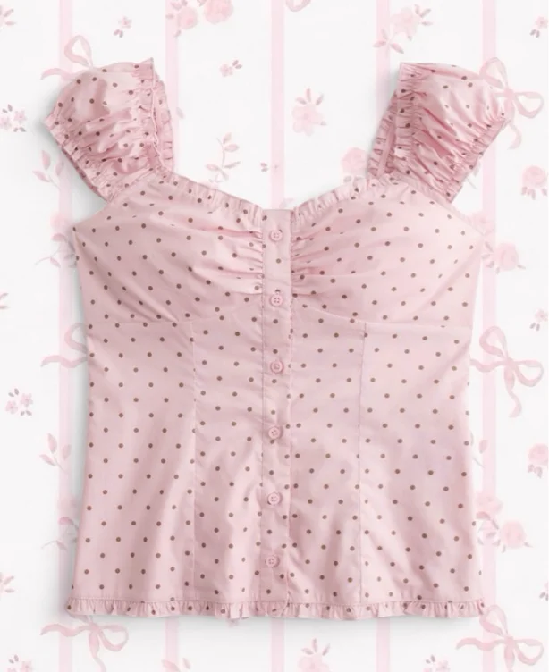 Hollister Pink Polka Dot Ruffle Blouse 