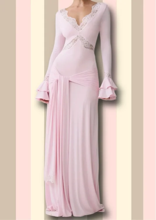 Baby Pink Elegant Lace Dress