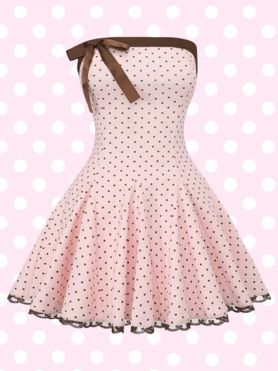 Dolly Polka Dot Dress+ Petticoat (Pink Mocha)