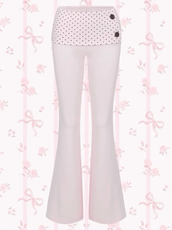 Whimsy Doll Cotton Active Fold over Long Pants (Brown Polka)