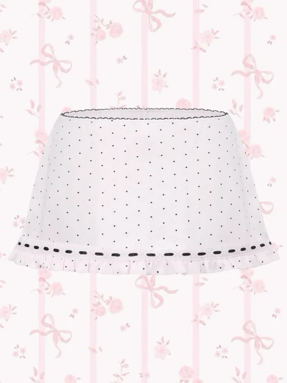 Sweetheart Cotton Polka Dot Pointelle Skirt (Pink)