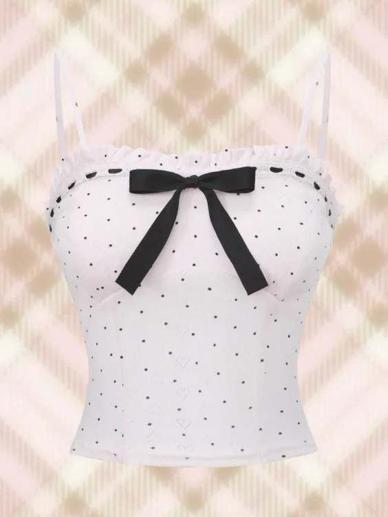 Sweetheart Cotton Polka Dot Pointelle Top (Pink)