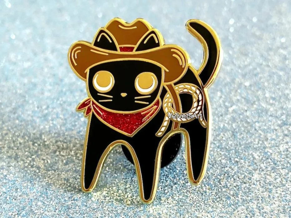cowboy cat sparkly enamel pin