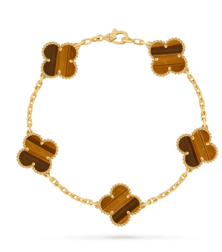 Vintage Alhambra bracelet, 5 motifs 18K yellow gold, Tiger Eye - Van Cleef & Arpels