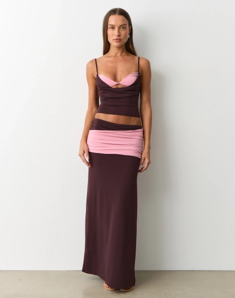 Contrast Ruched Waist Maxi Skirt