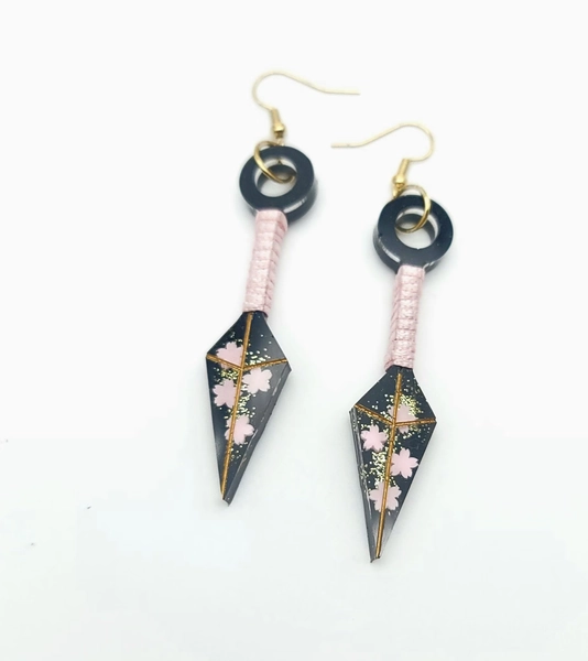 Kunai Resin Earrings: Cherry Blossom Anime Cosplay Jewelry