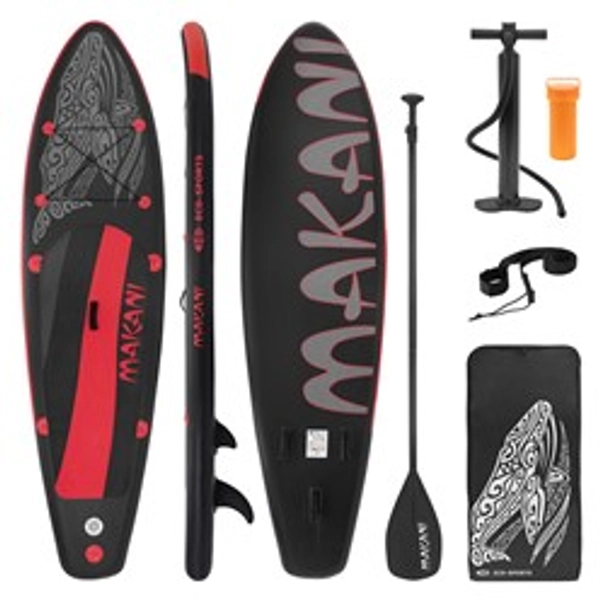Stand Up Paddle aufblasbares SUP Board Makani 320x80x15 cm in Schwarz/Rot aus PVC inkl. Pumpe und Tragetasche 