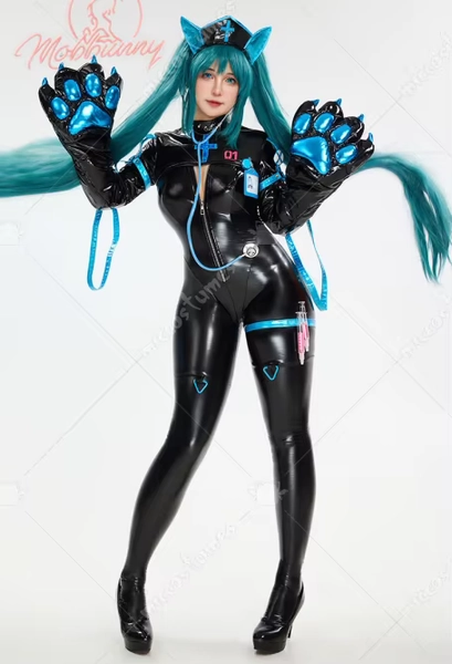 Mobbunny roupa de enfermeira vocal macacão de couro com luvas de pata grande casaco com faixa de cabeça nome crachá fantasia cosplay - AliExpress 200000532