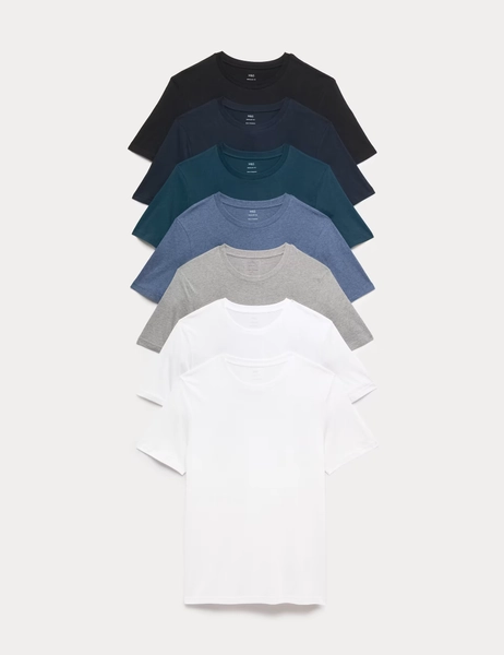 7 Pack Pure Cotton Crew Neck T-Shirts