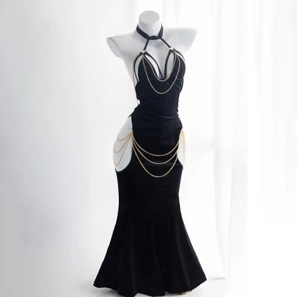 Sexy Halter Hollow Out Backless Chain Fishtail Dress⁠