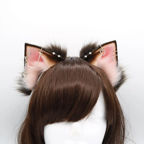 Brown and Pink Kitty Cat Ears - Cat Ears Headband, Faux Fur Realistic Kitty Ears, Cosplay Ears, Neko Petplay, Bendable Furry Ears, Cat Ears - Etsy
