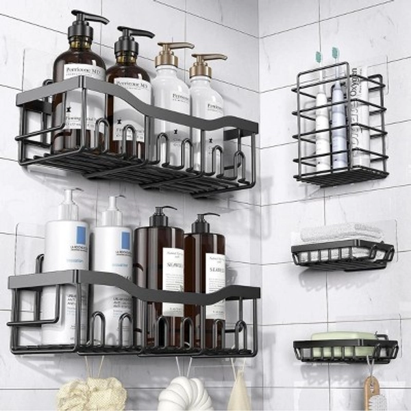 Swtroom 5 Pack Stainless Steel Shower Caddy No Drill Adhesive Bathroom Organizer with Inside Shower, Kitchen & Home Decor Storage